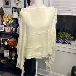 Elegant Cream Fringe Poncho